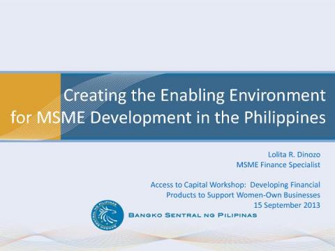 Creating the Enabling Environment for MSME Development in the Philippines