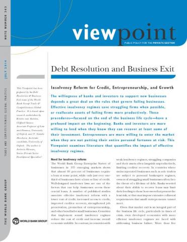 Debt Resolution and Business Exit - Insolvency reform for credit, entrepreneurship and growth