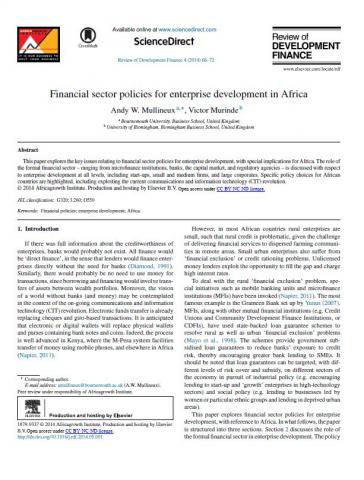 Financial sector policies for enterprise development in Africa 