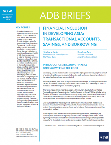 Financial Inclusion in Developing Asia: Transactional Accounts, Savings, and Borrowing
